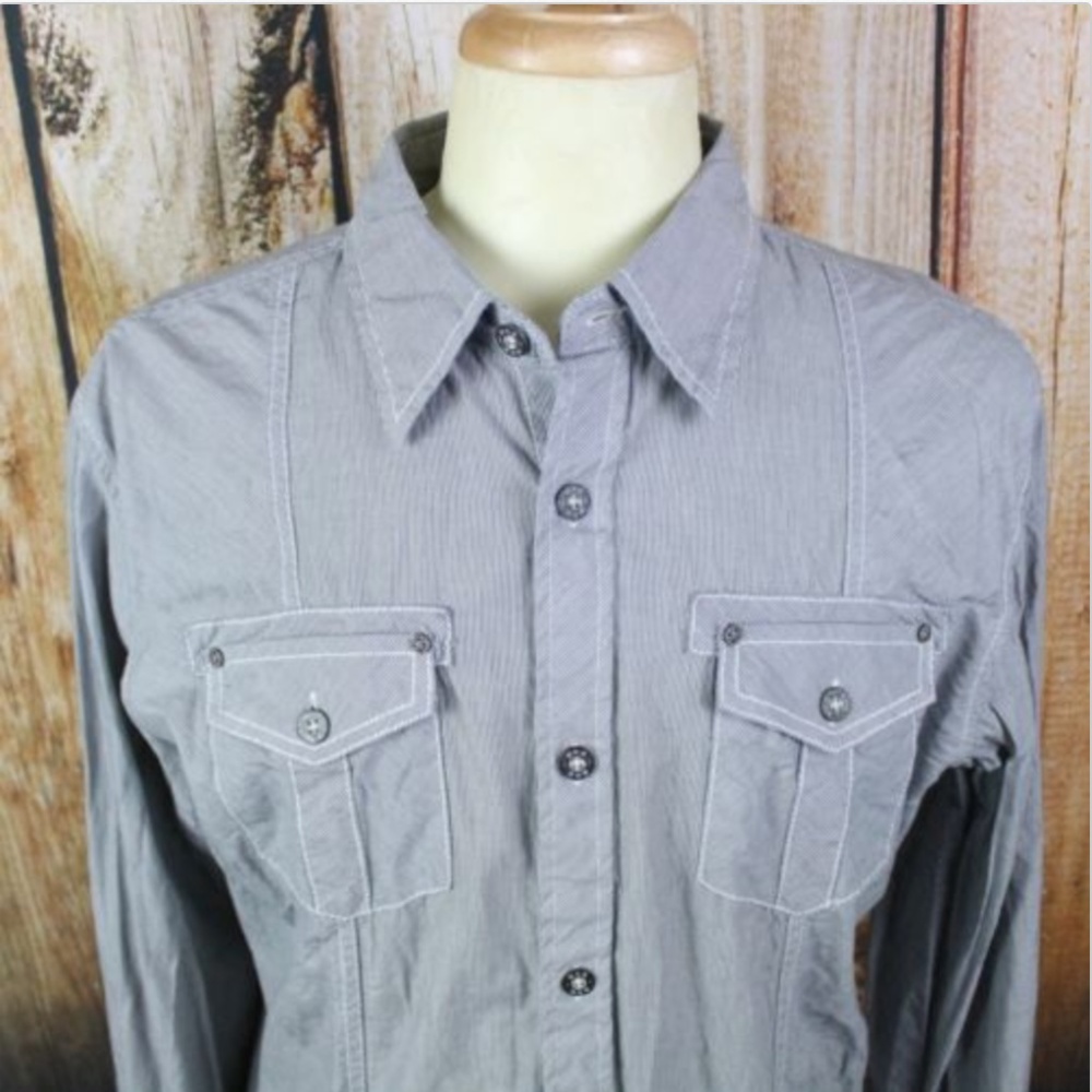 Buckle Men's XL Slim Fit Gray Metal Button Shirt